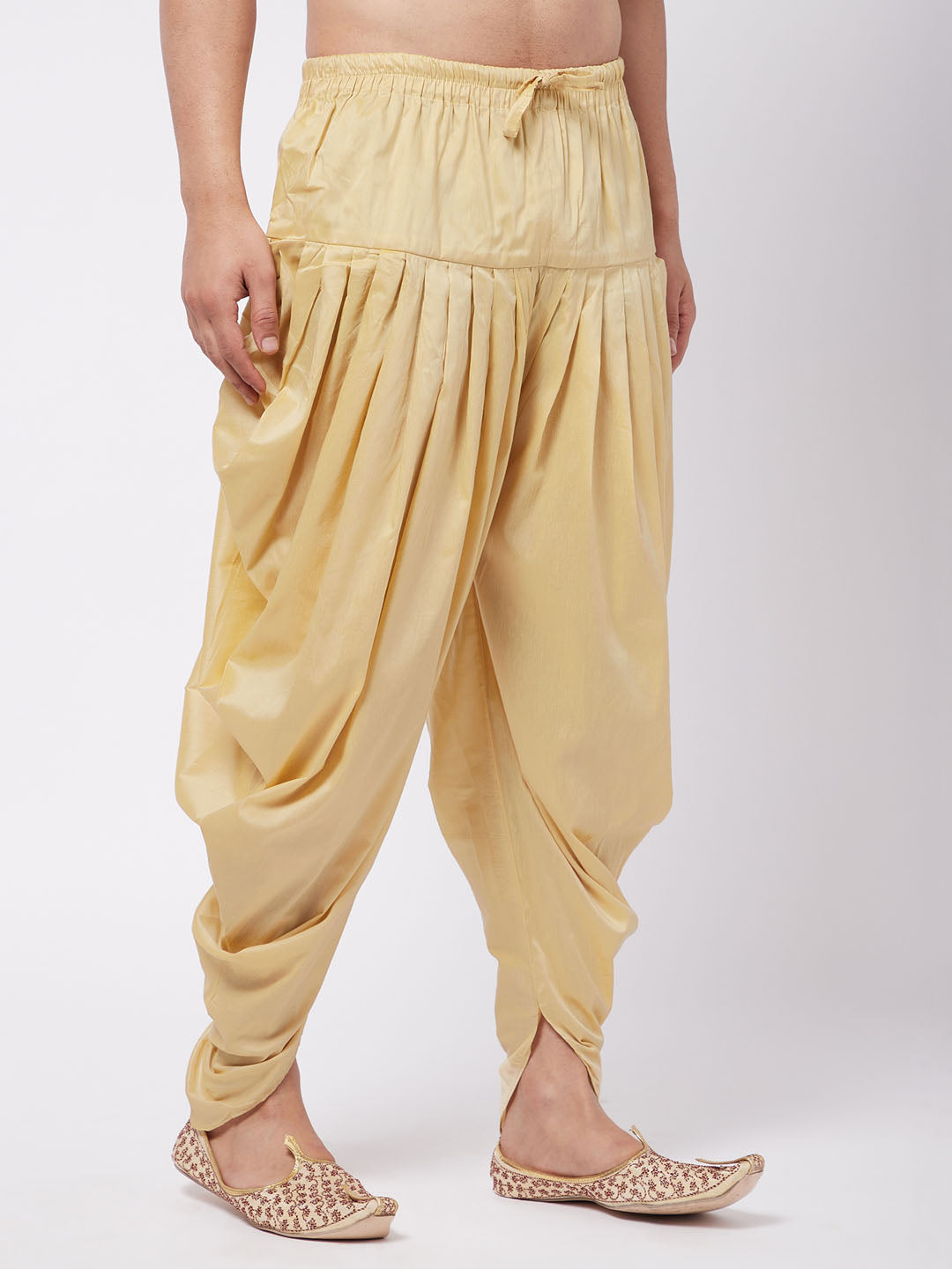 Men's Gold Cotton Blend Cowl Dhoti