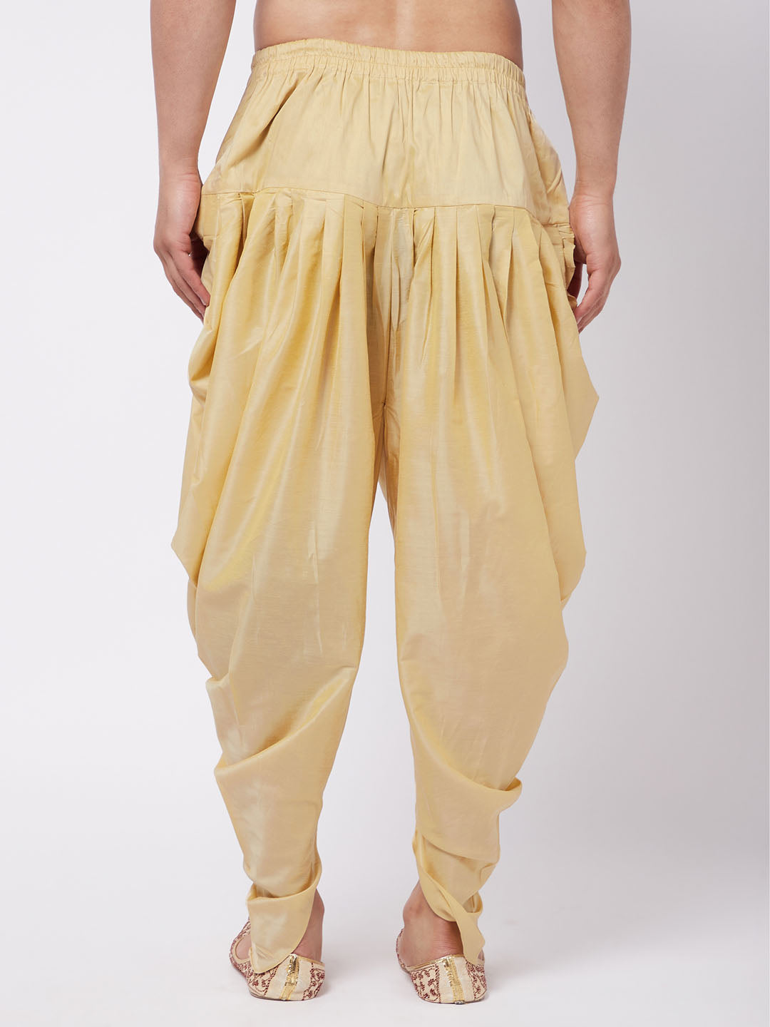 Men's Gold Cotton Blend Cowl Dhoti