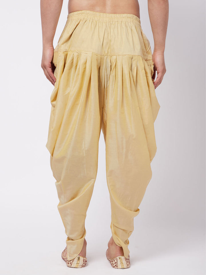 Men's Gold Cotton Blend Cowl Dhoti