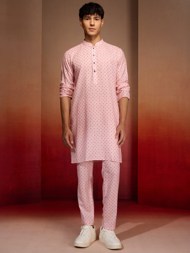 Men's Peach Cotton Linen 3-Piece Nehru Set