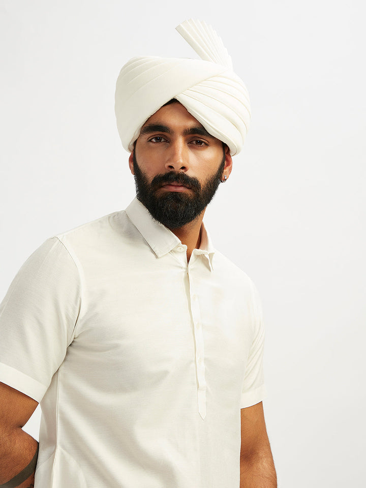 Men's White Viscose Kurta Lungi And Safa Set