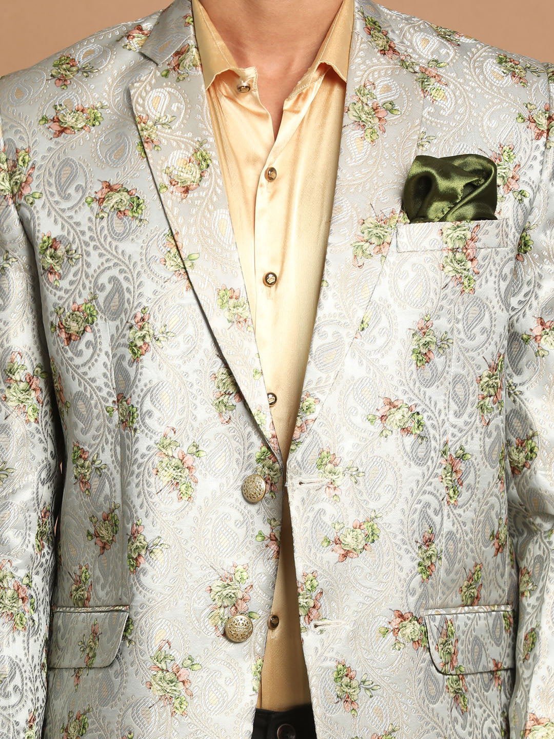 Men's Light Green Woven Silk Blend Blazer