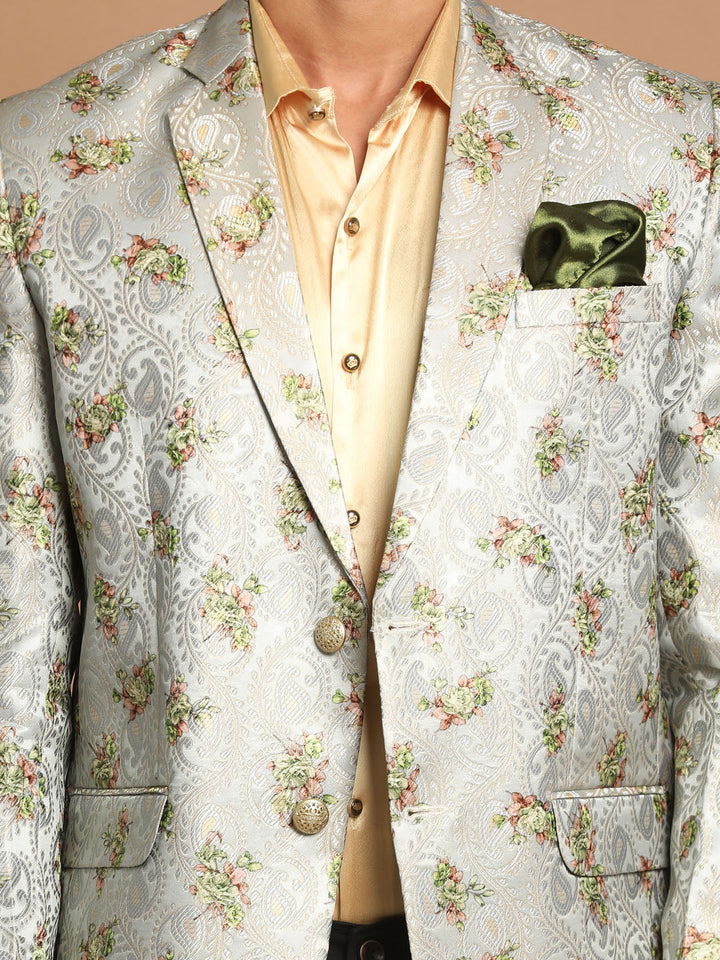 Men's Light Green Woven Silk Blend Blazer
