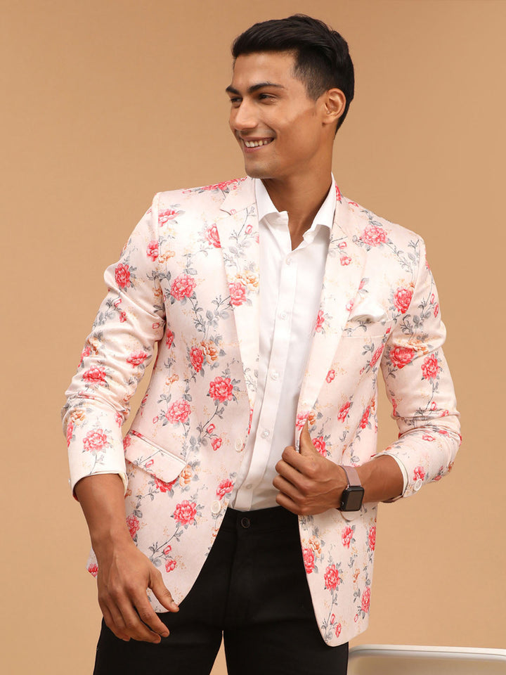 Men's Peach Floral Printed Blazer