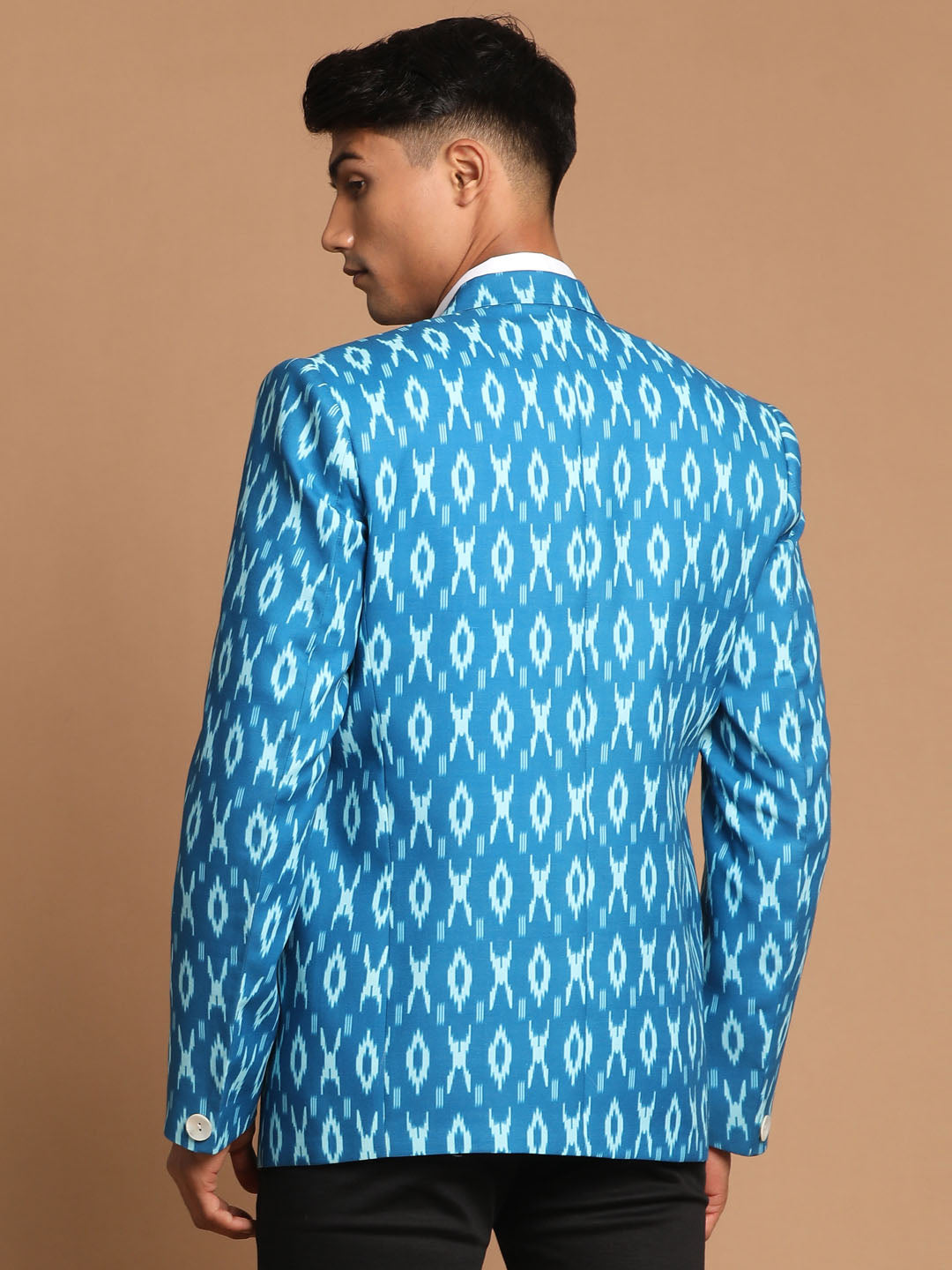 Men's Turquoise Blue Ikkat Print Blazer