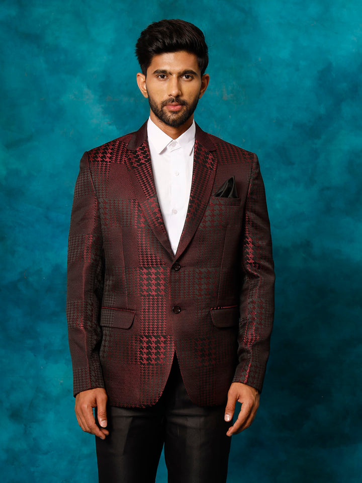 Men's Maroon Houndstooth Blazer
