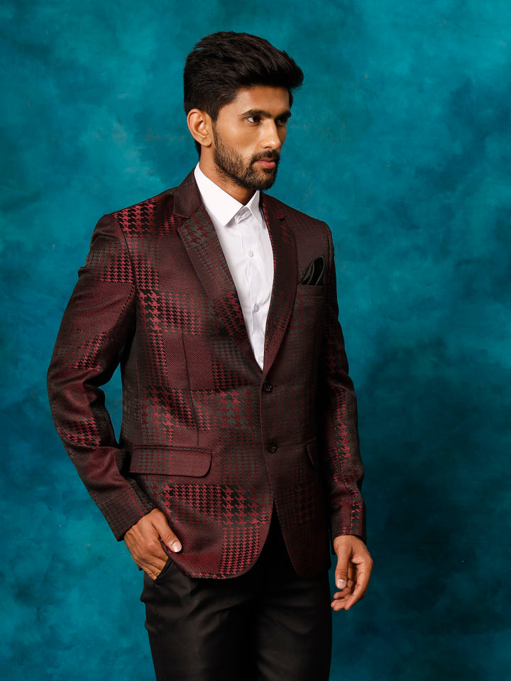 Men's Maroon Houndstooth Blazer