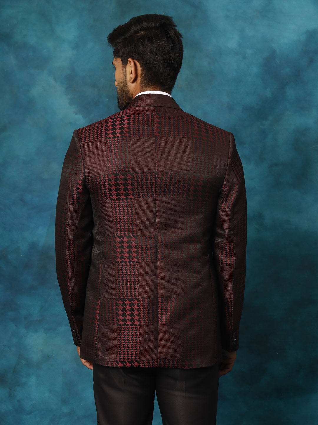 Men's Maroon Houndstooth Blazer