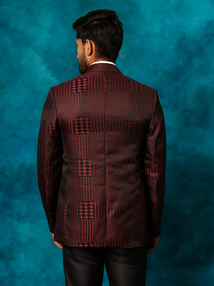 Men's Maroon Houndstooth Blazer