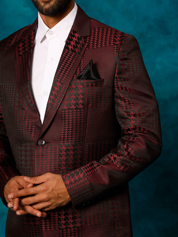 Men's Maroon Houndstooth Blazer