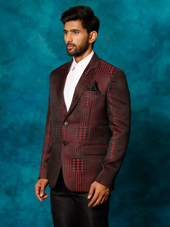 Men's Maroon Houndstooth Blazer