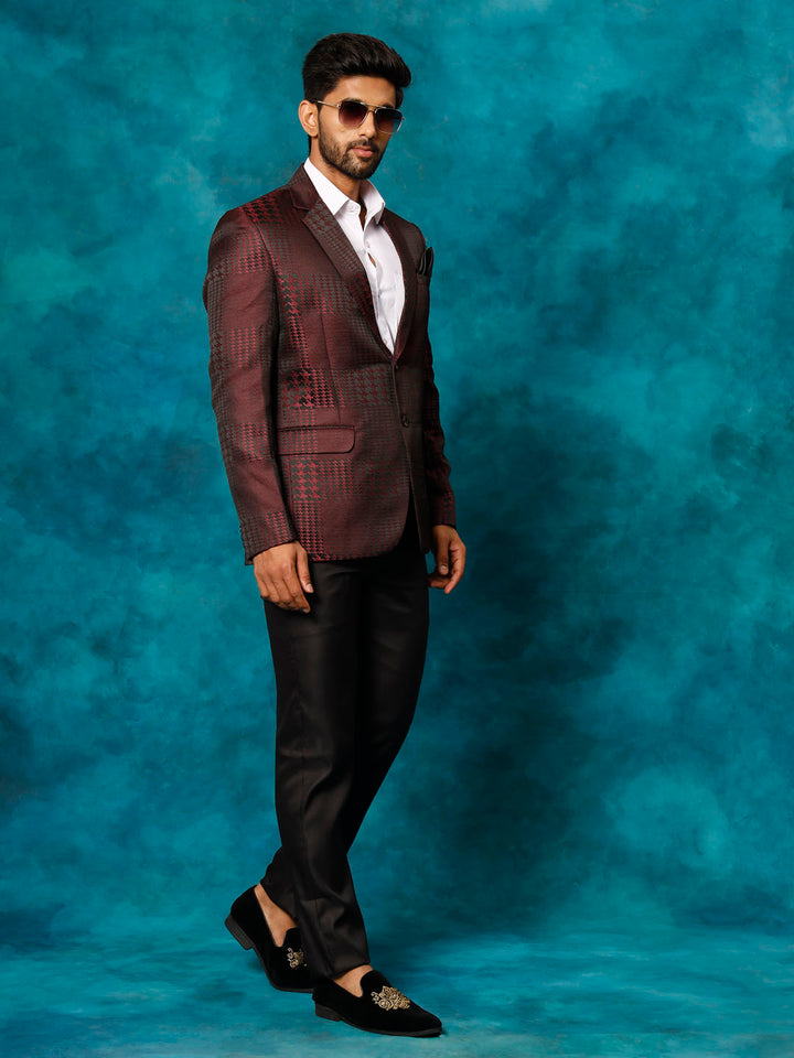 Men's Maroon Houndstooth Blazer