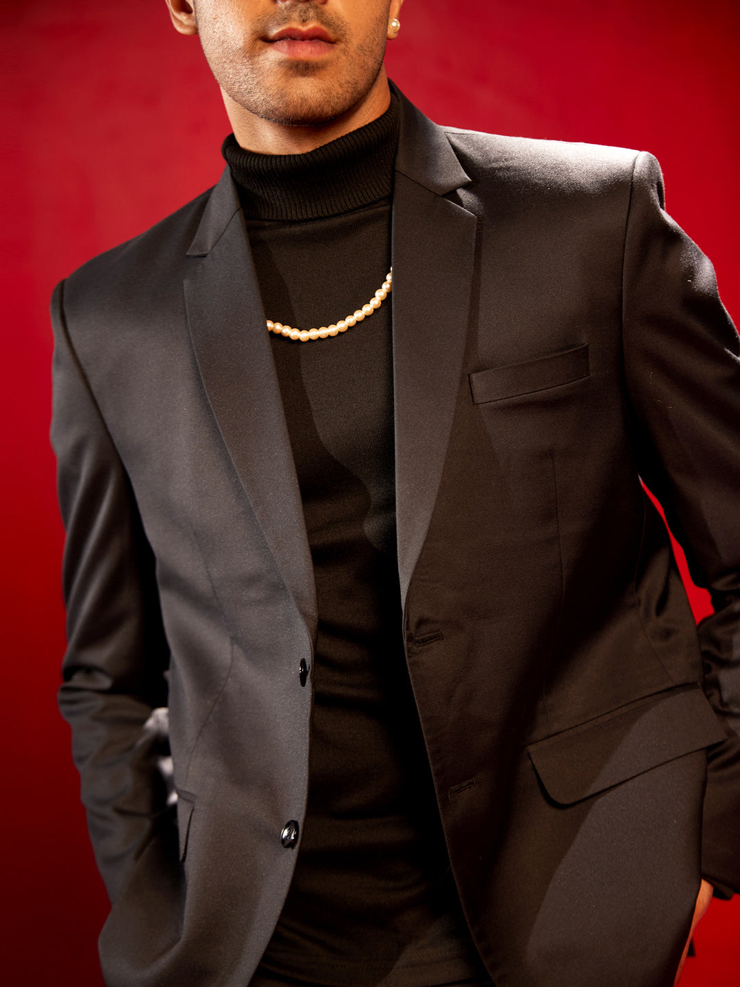 Men's Black Satin Blazer