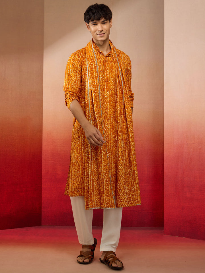 Men's Mustard Rayon Bandhani Print Dupatta
