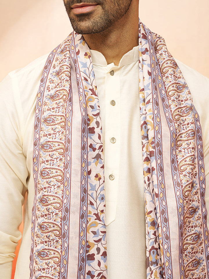 Men's Cream Digital Print Dupatta