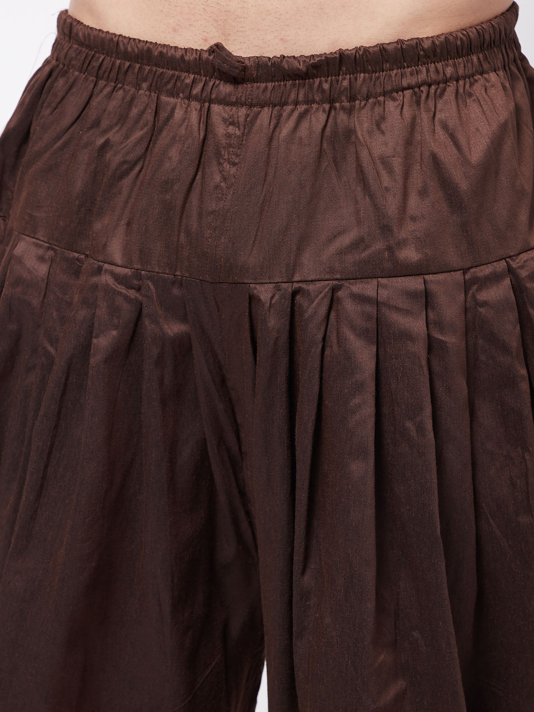 Men's Beige And Coffee Brown Jute Cotton Indo Western Set