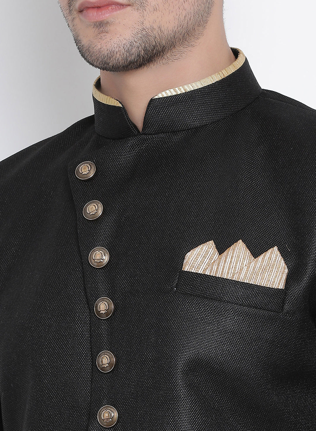 VASTRAMAY Men's Black Silk Blend Kurta and Dhoti Pant Set