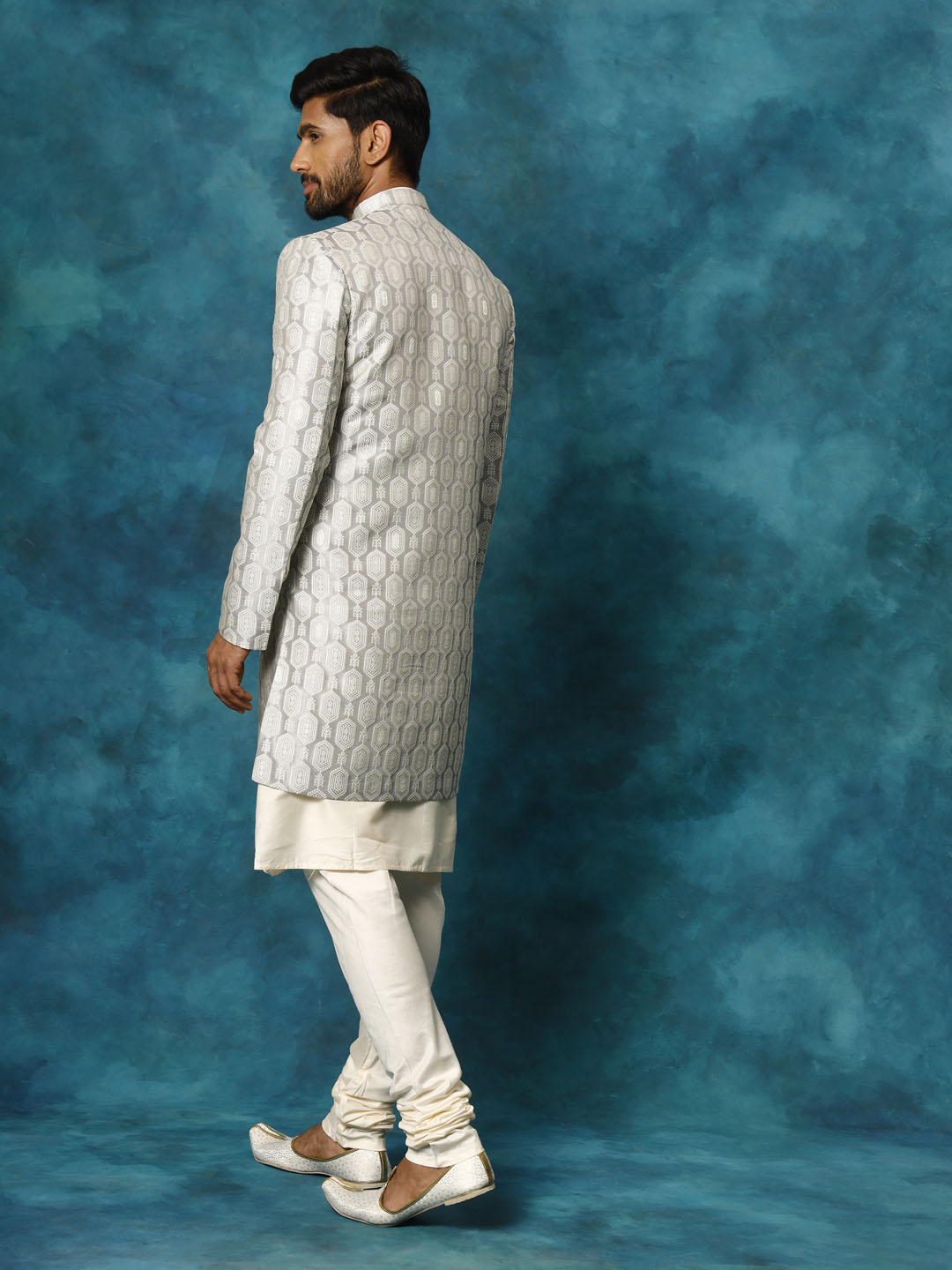 Men's Grey Imported Jacquard Indo With Kurta Pyjama Set