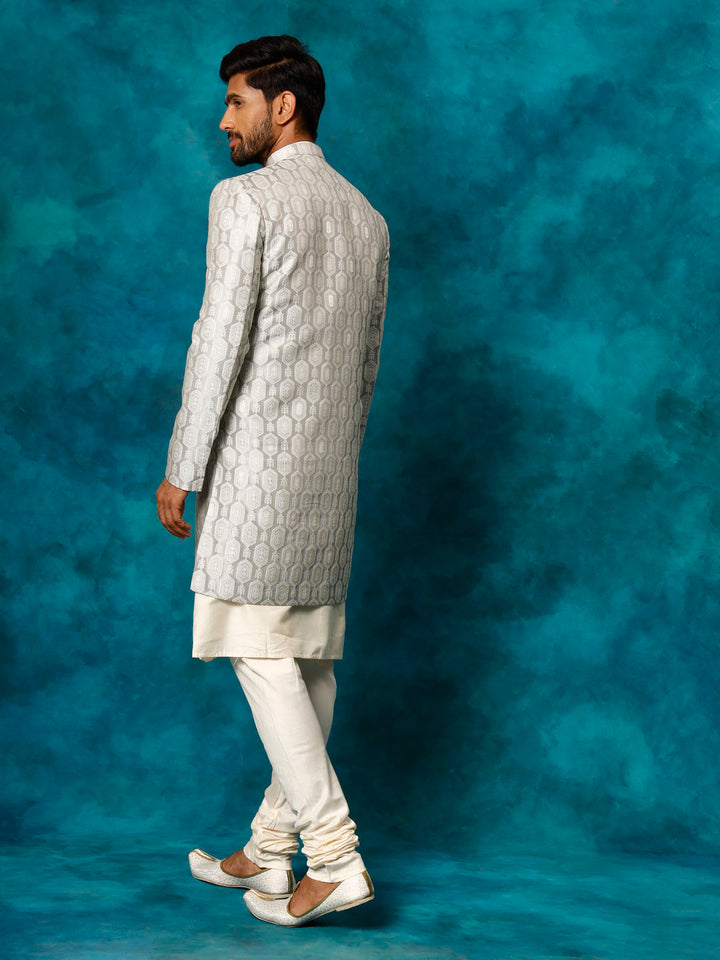Men's Grey Imported Jacquard Indo With Kurta Pyjama Set