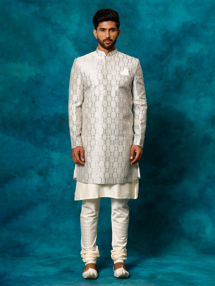 Men's Grey Imported Jacquard Indo With Kurta Pyjama Set