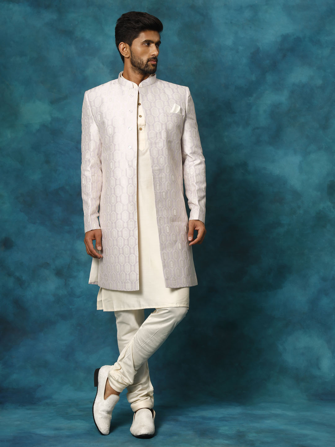 Men's Purple Imported Jacquard Indo With Kurta Pyjama Set