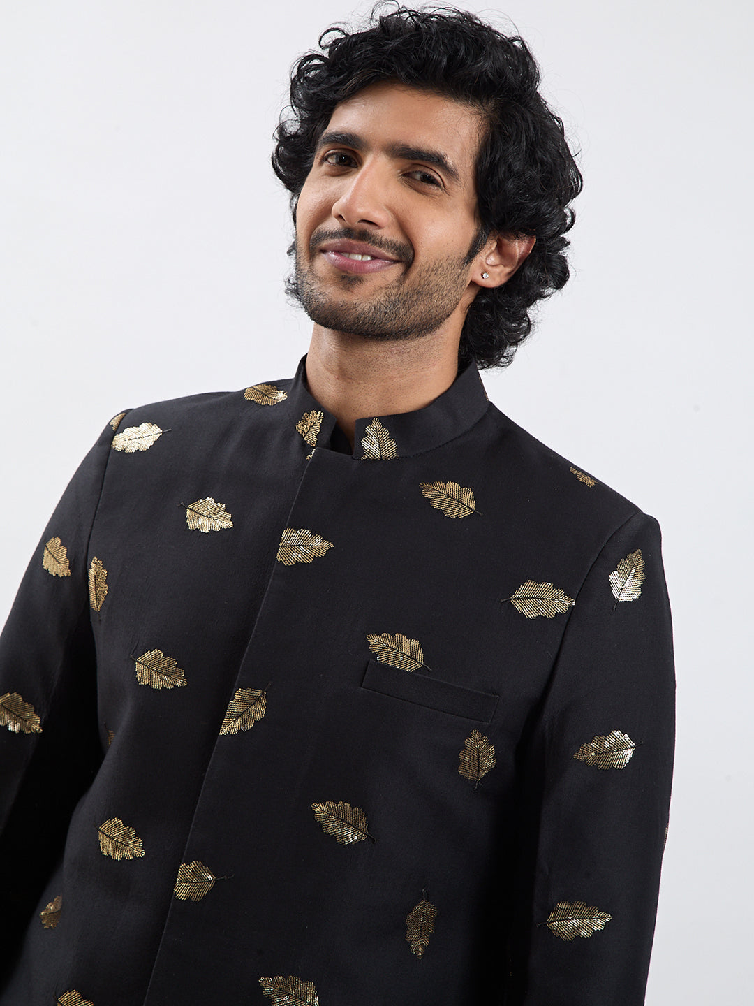 Men's Black Viscose Sherwani Set