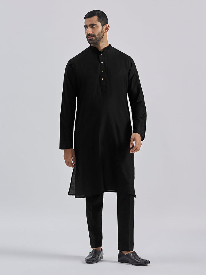 Men's Wine And Black Viscose Sherwani Set