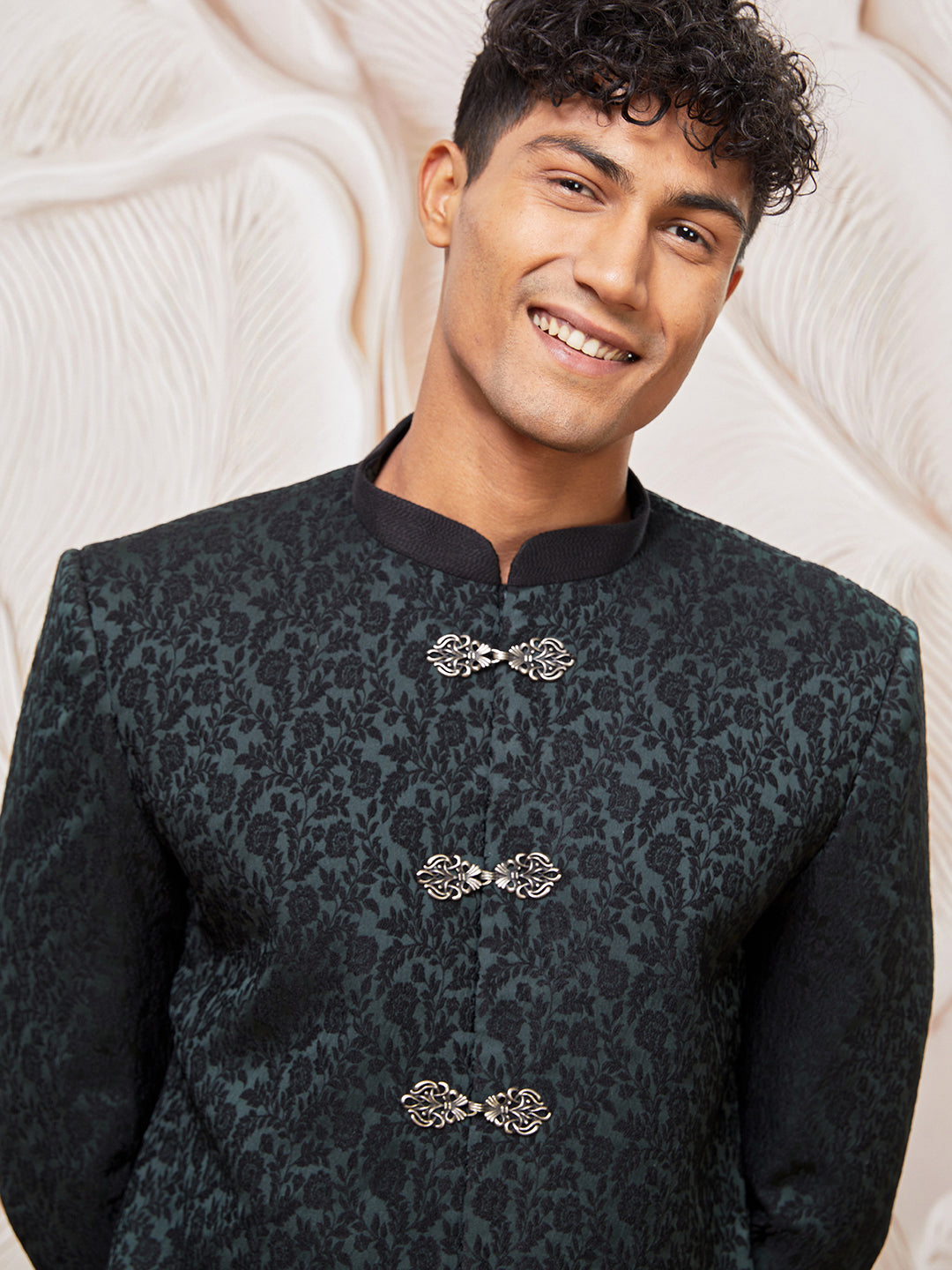 Men's Green Silk Blend Indowestern And Pant Set