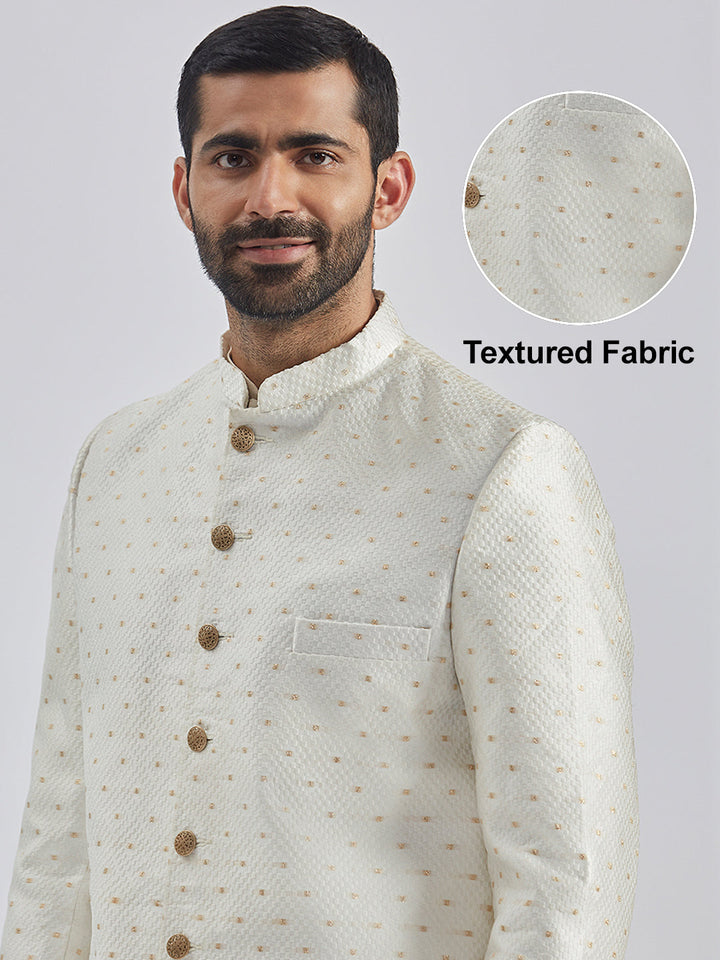Men's Cream Viscose Sherwani Set