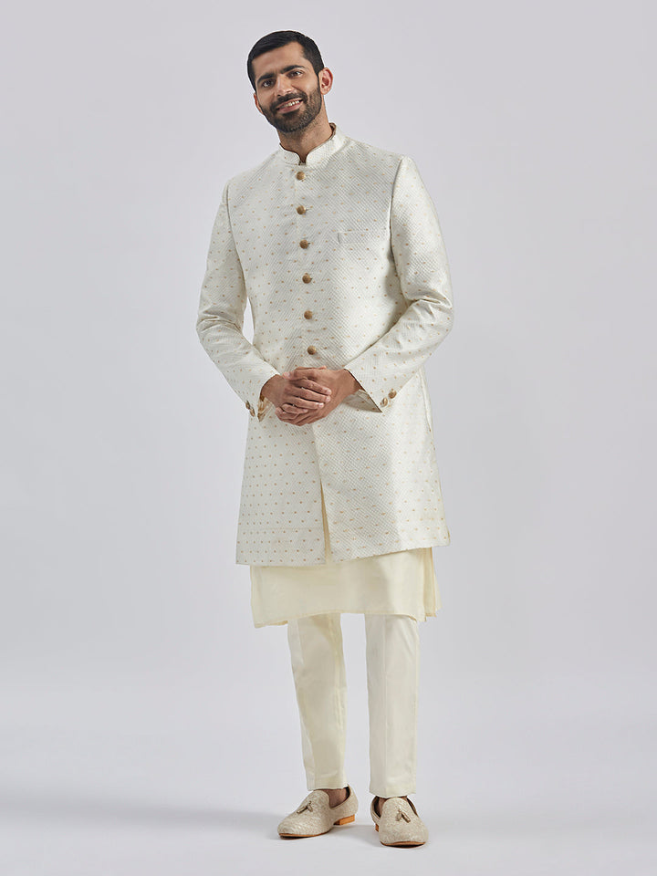 Men's Cream Viscose Sherwani Set