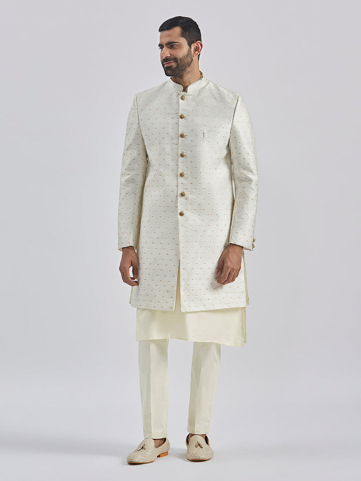 Men's Cream Viscose Sherwani Set