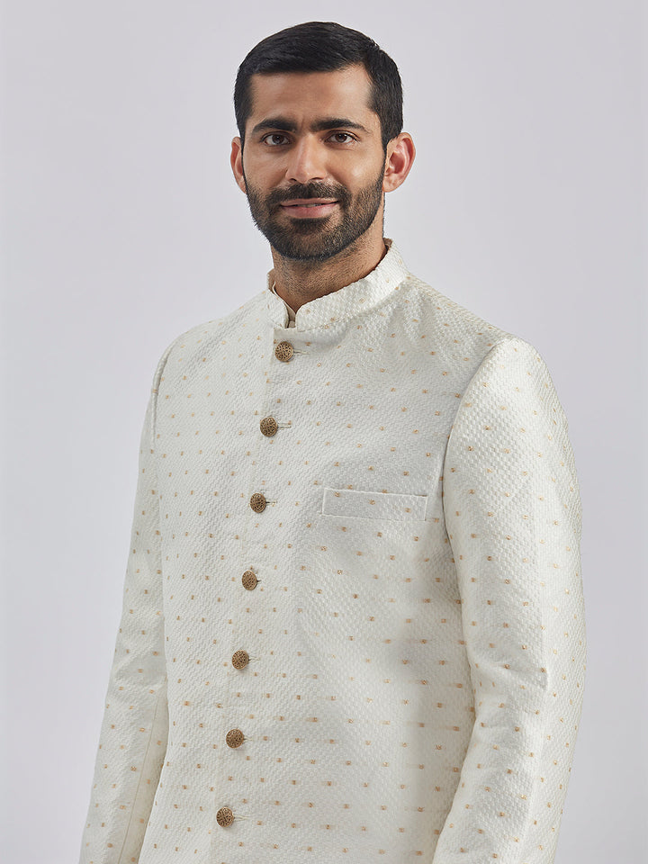 Men's Cream Viscose Sherwani Set