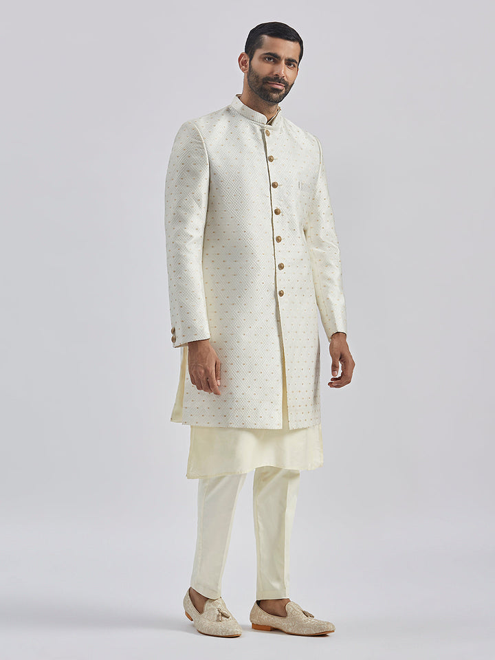 Men's Cream Viscose Sherwani Set