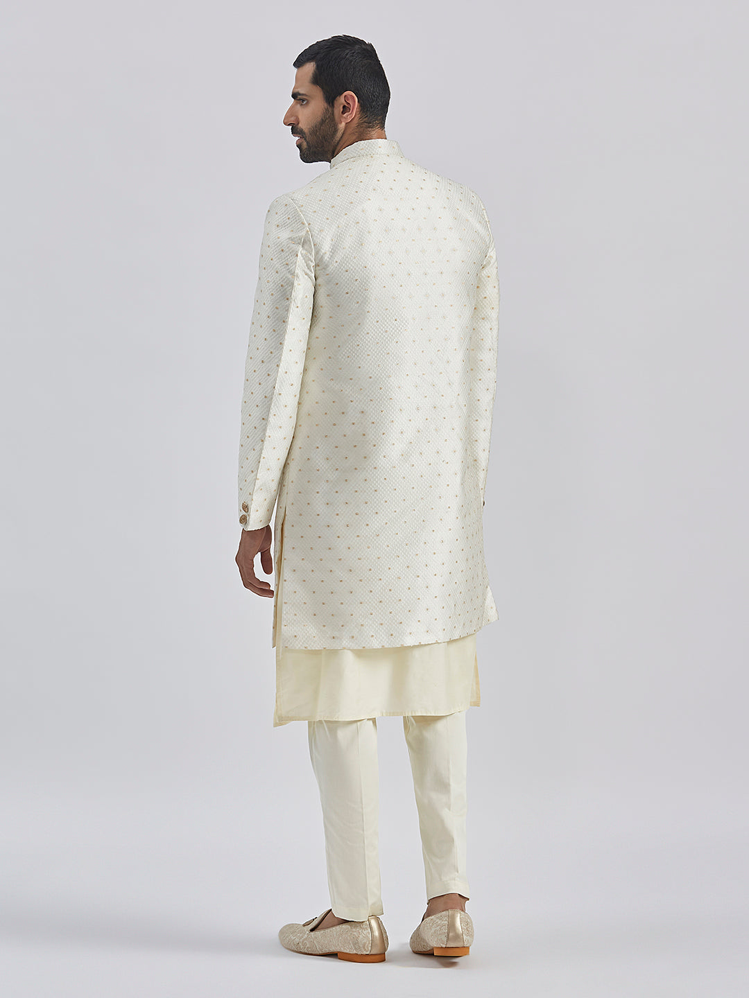 Men's Cream Viscose Sherwani Set