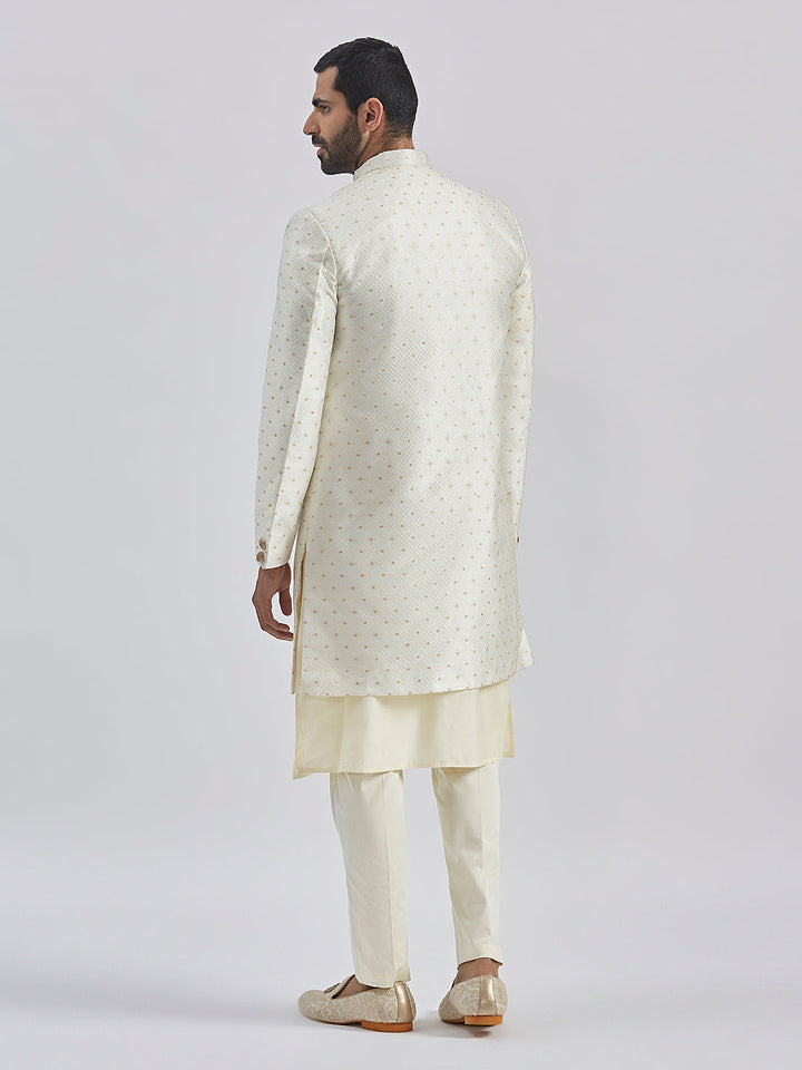 Men's Cream Viscose Sherwani Set