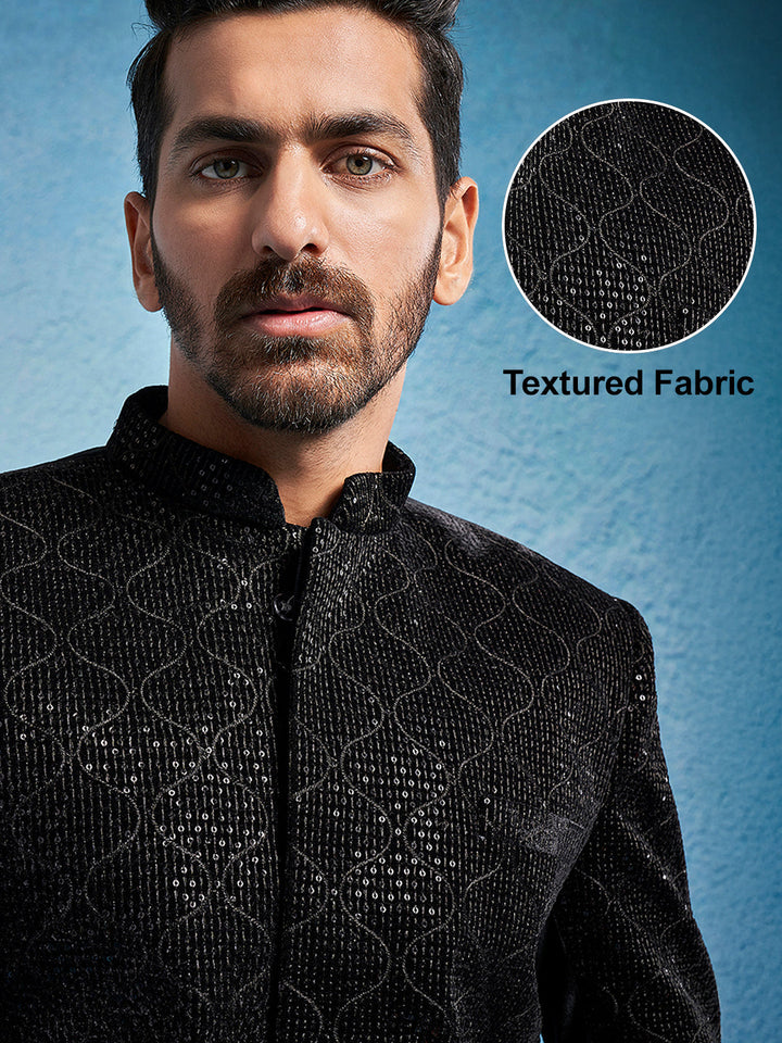 Men's Black Velvet Sherwani Set