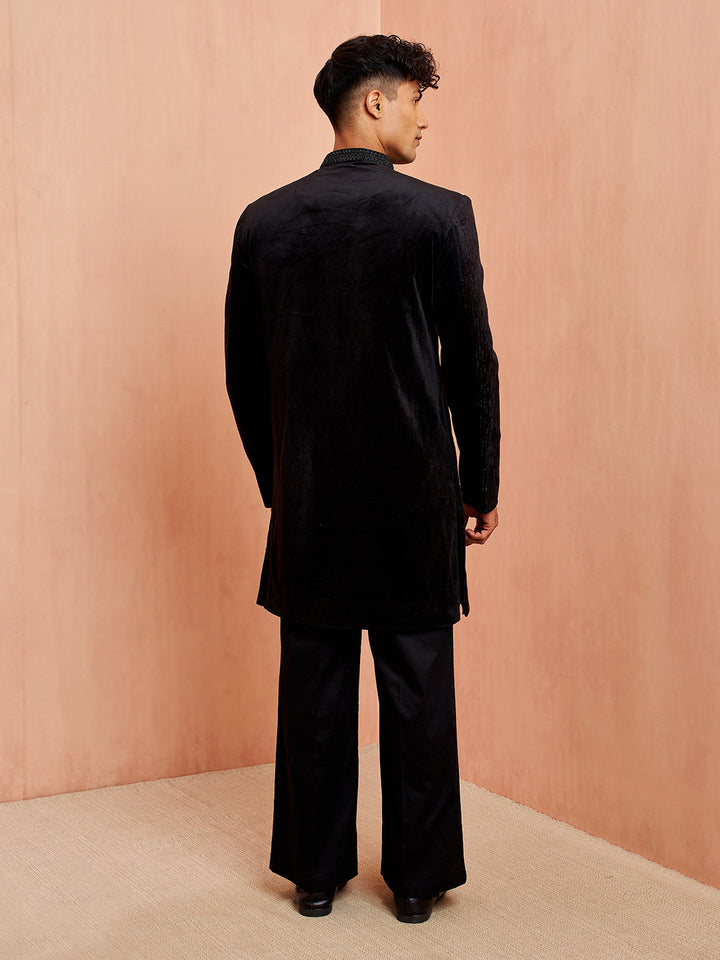 Mens Black Velvet Sherwani with Palazzo Set