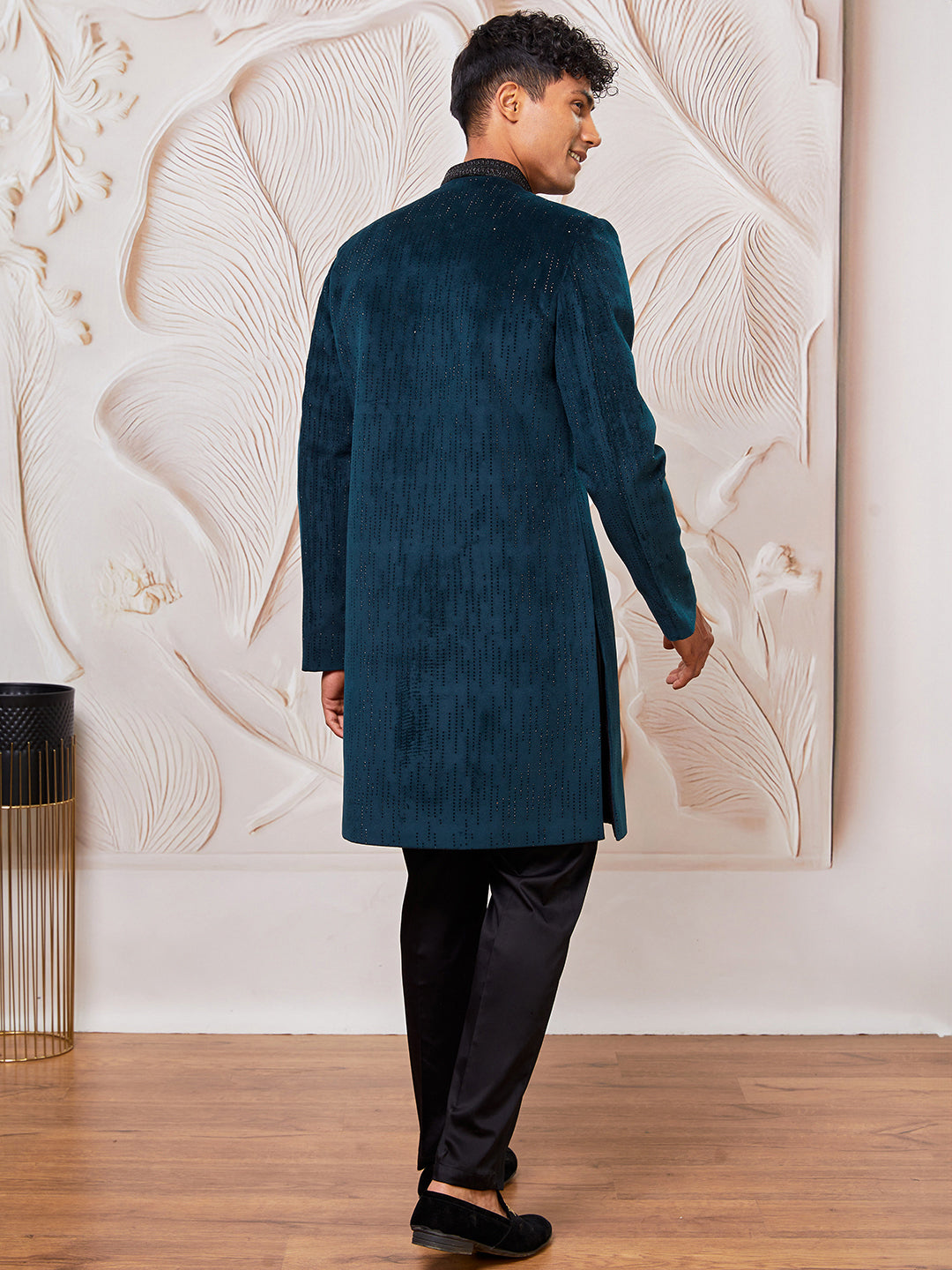 Men's Bottle Green Velvet Sherwani Set