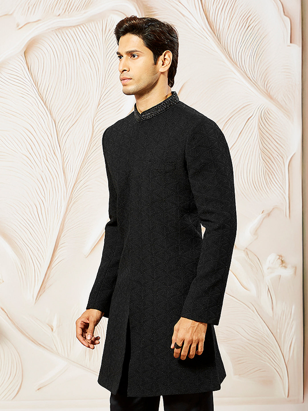 Men's Black Silk Blend Indo Western