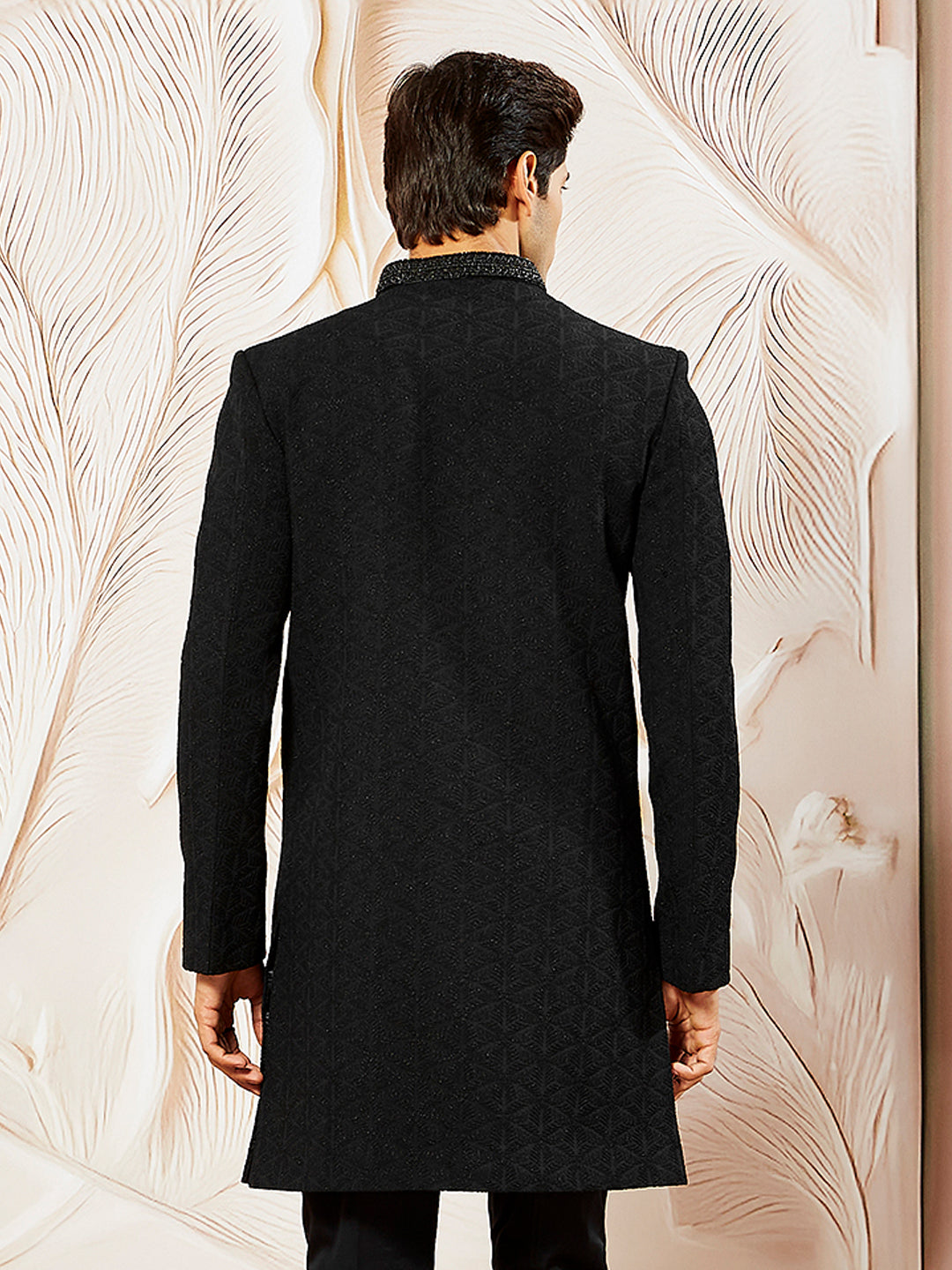 Men's Black Silk Blend Indo Western