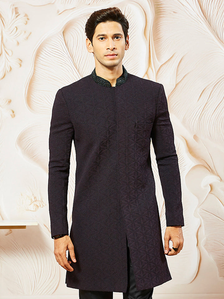 Men's Wine  Silk Blend Indo Western