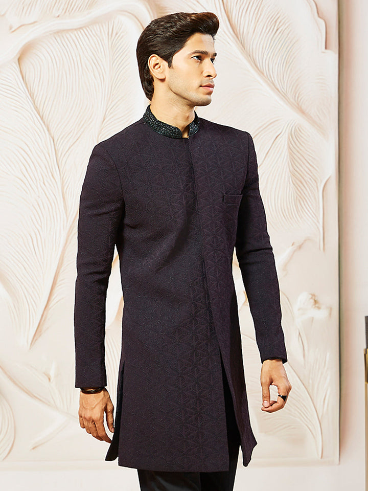 Men's Wine  Silk Blend Indo Western