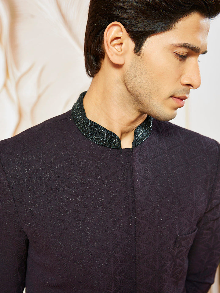 Men's Wine  Silk Blend Indo Western