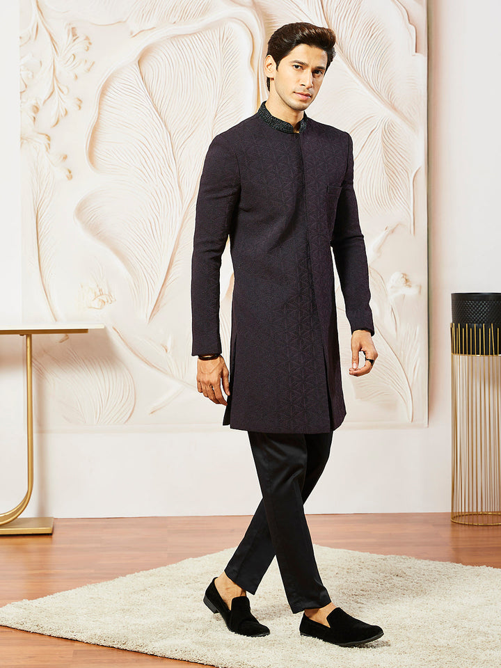 Men's Wine  Silk Blend Indo Western