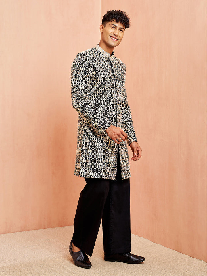 Men's Black Indo-Western & Pant Set