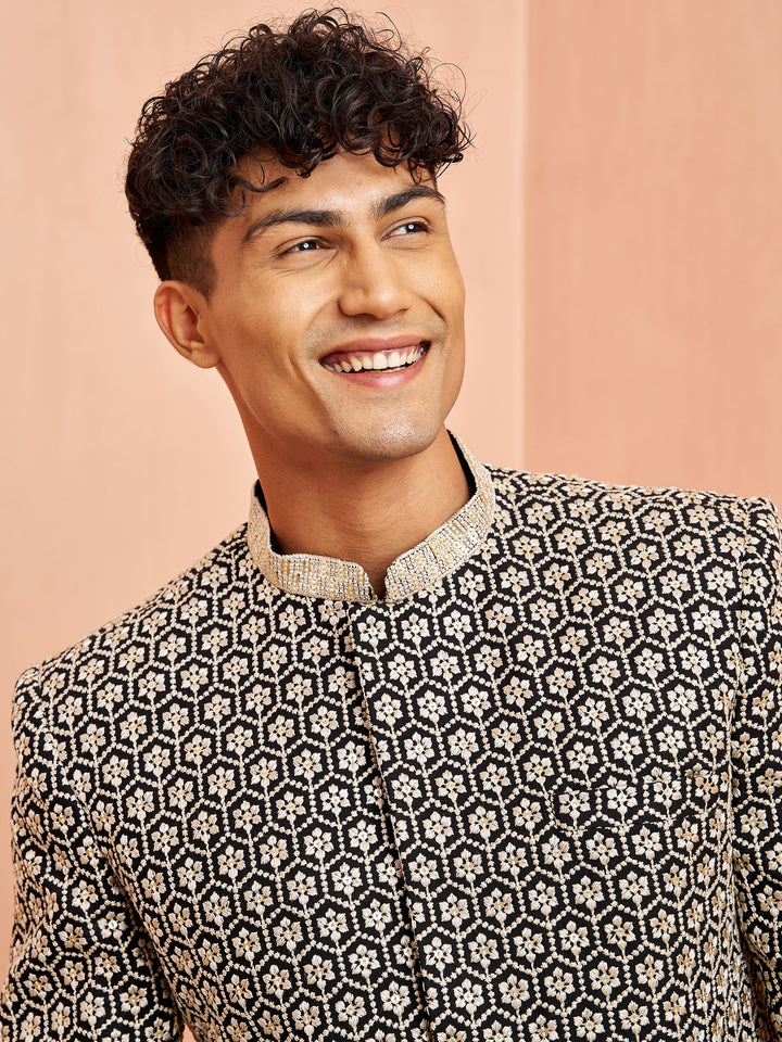 Men's Black Indo-Western with Cream Pant Set