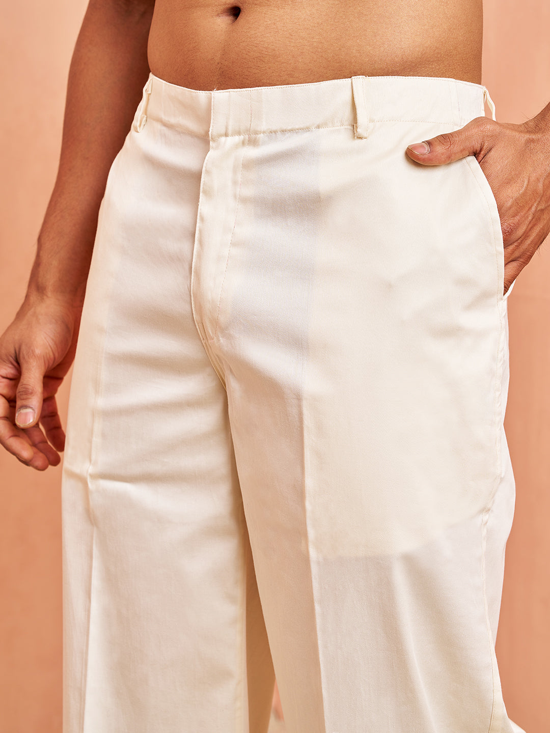 Men's Off White Indo-Western with Cream Pant Set