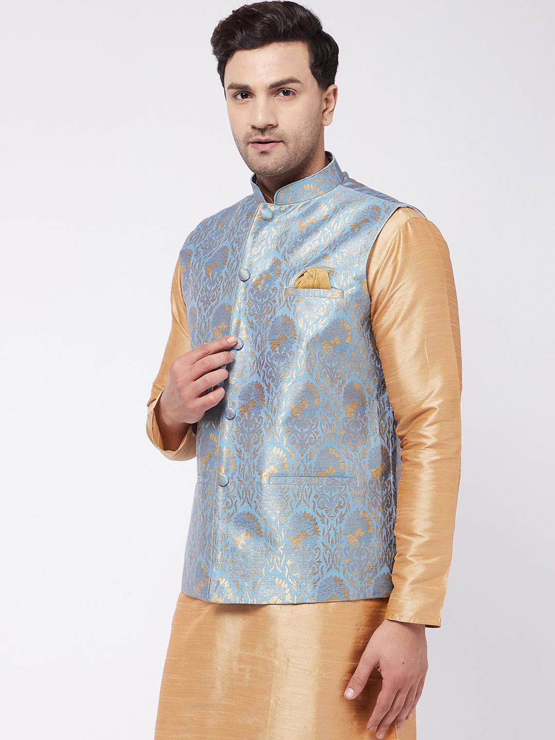 Men's Grey Jacquard Nehru Jacket