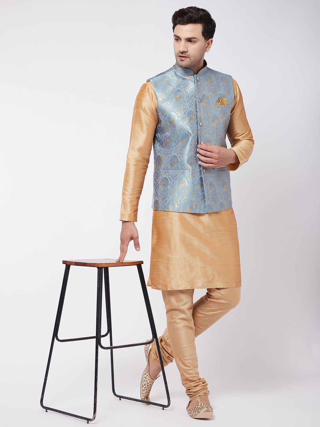 Men's Grey Jacquard Nehru Jacket