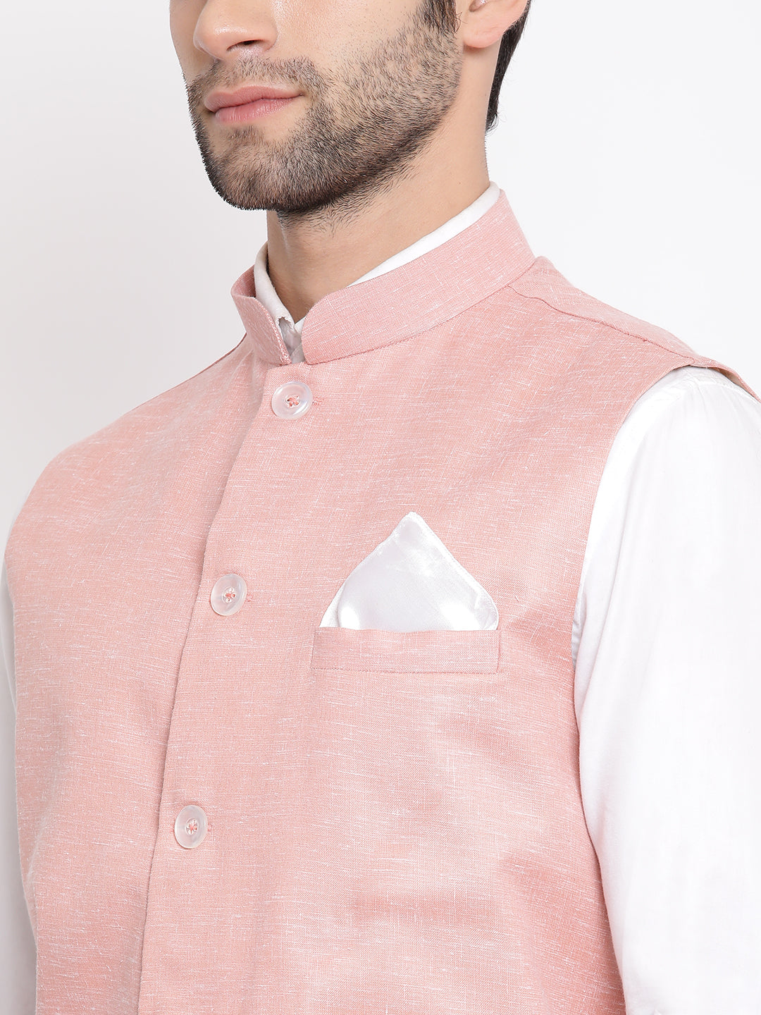 Men's Peach Solid Classic Royal Cotton Blend Nehru Jacket